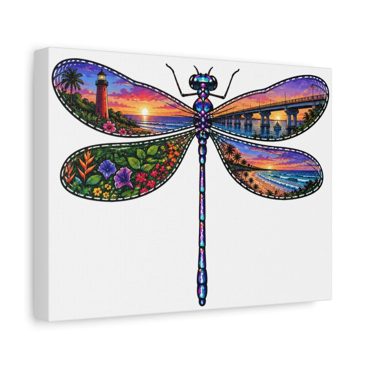 Dragonfly Wall Art, Coastal Scenes, Lighthouse, Bridge, Seaside Flora Canvas