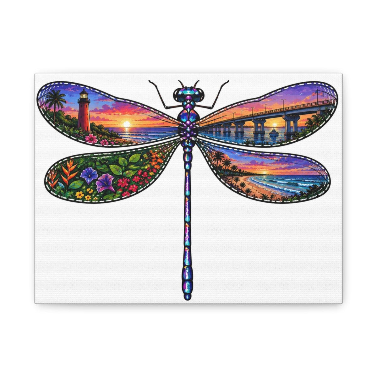 Dragonfly Wall Art, Coastal Scenes, Lighthouse, Bridge, Seaside Flora Canvas