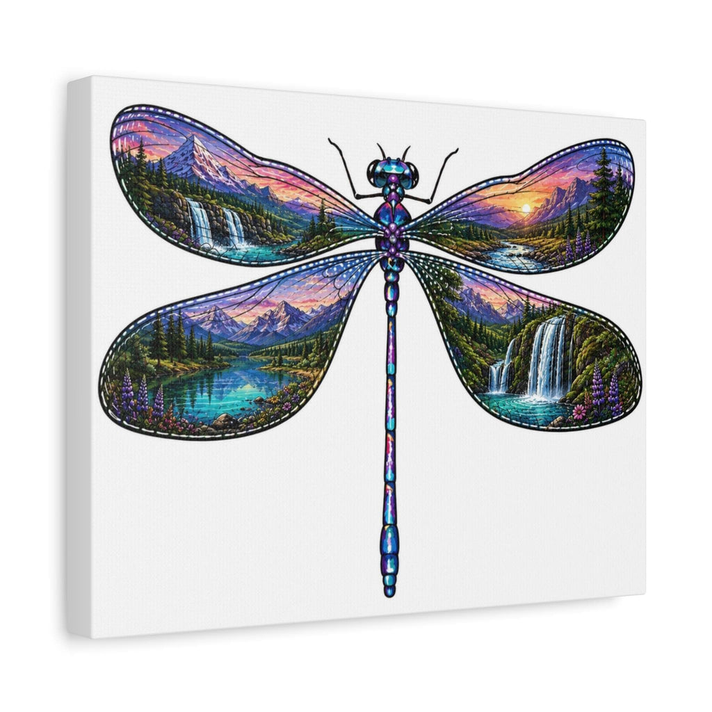 Dragonfly Landscape Canvas Art, Nature Scene Wall Decor, Sunrise Waterfall Painting