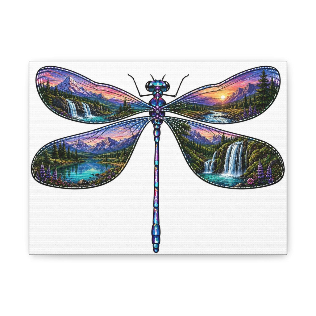 Dragonfly Landscape Canvas Art, Nature Scene Wall Decor, Sunrise Waterfall Painting