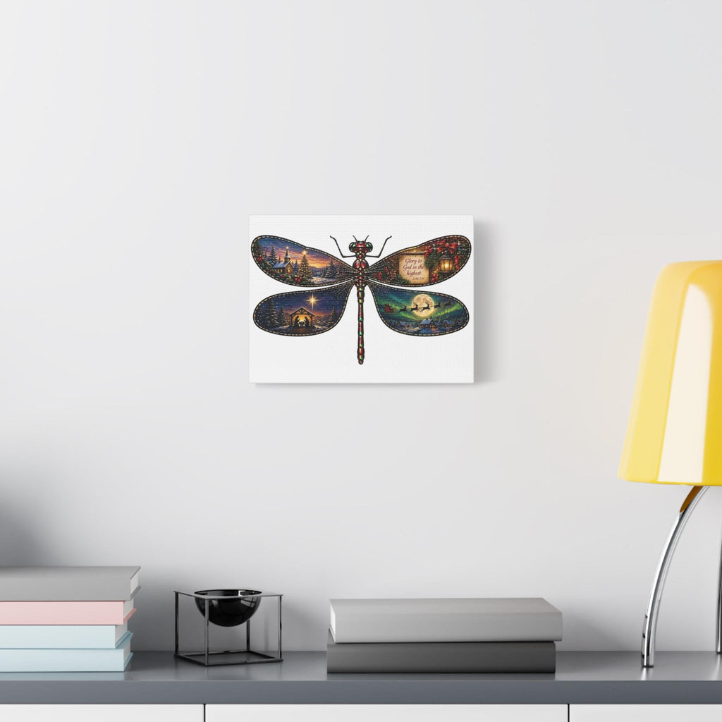 Dragonfly Nativity Scene Christmas Canvas, Winter Holiday Wall Art