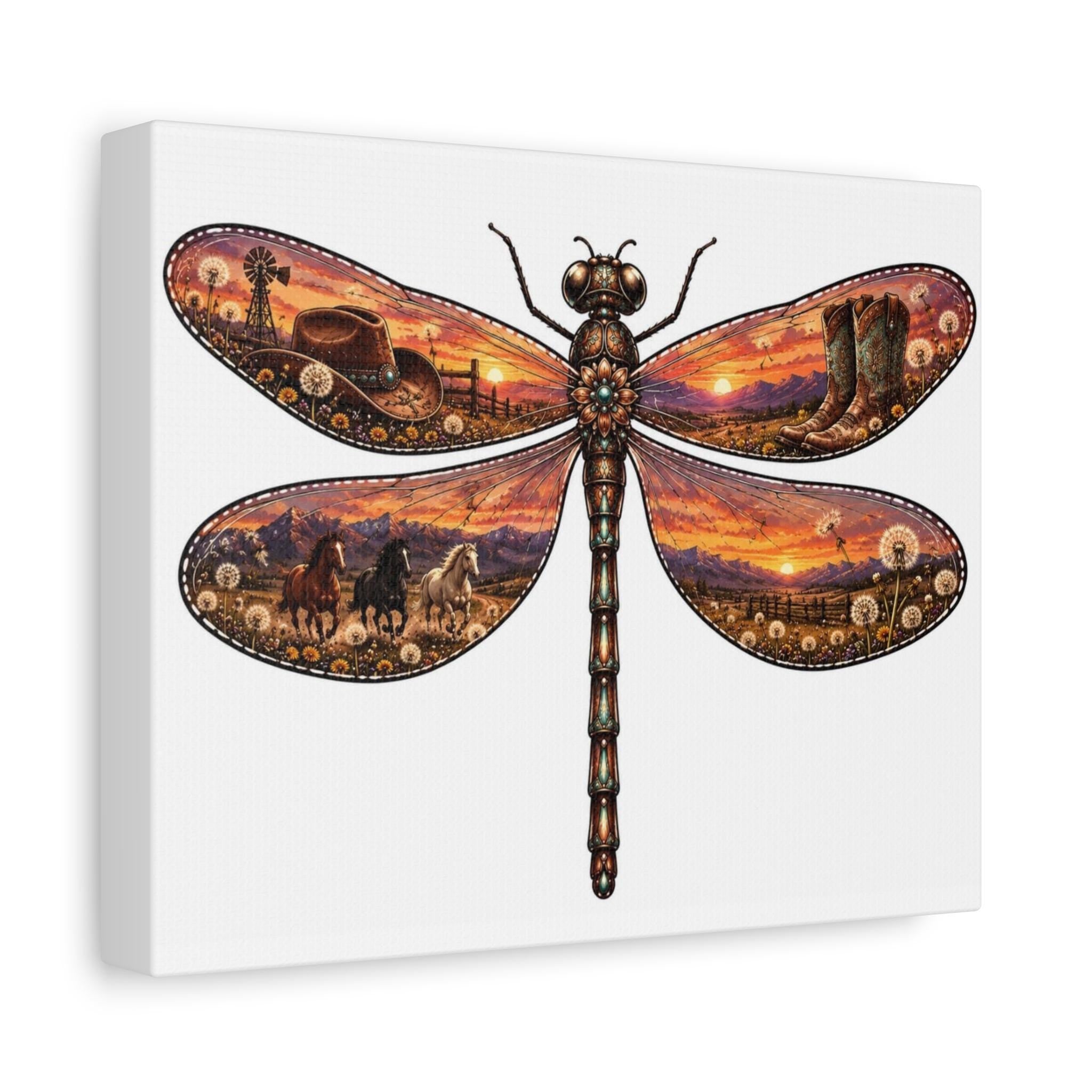 Dragonfly Canvas Print, Western Scenes, Sunset Art, Rustic Home Decor