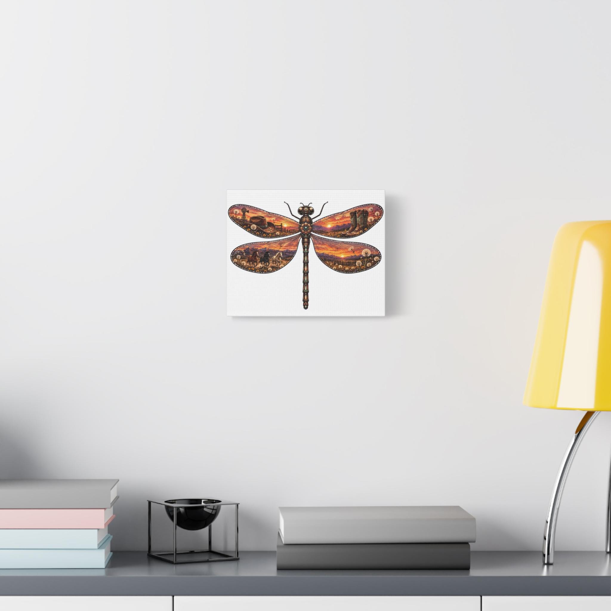Dragonfly Canvas Print, Western Scenes, Sunset Art, Rustic Home Decor