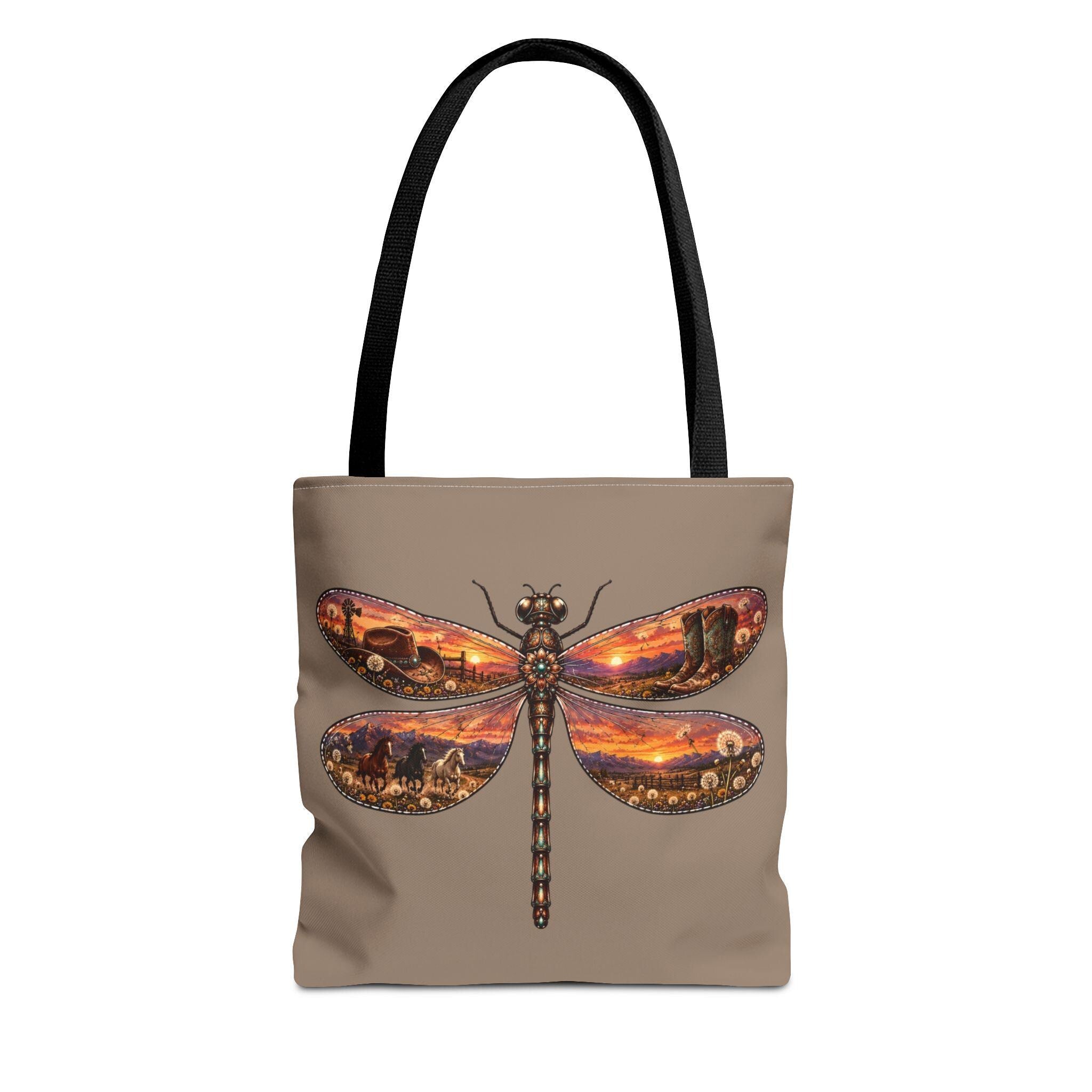 Dragonfly Tote Bag, Southwestern Sunset Landscape Art, Country Western Tote