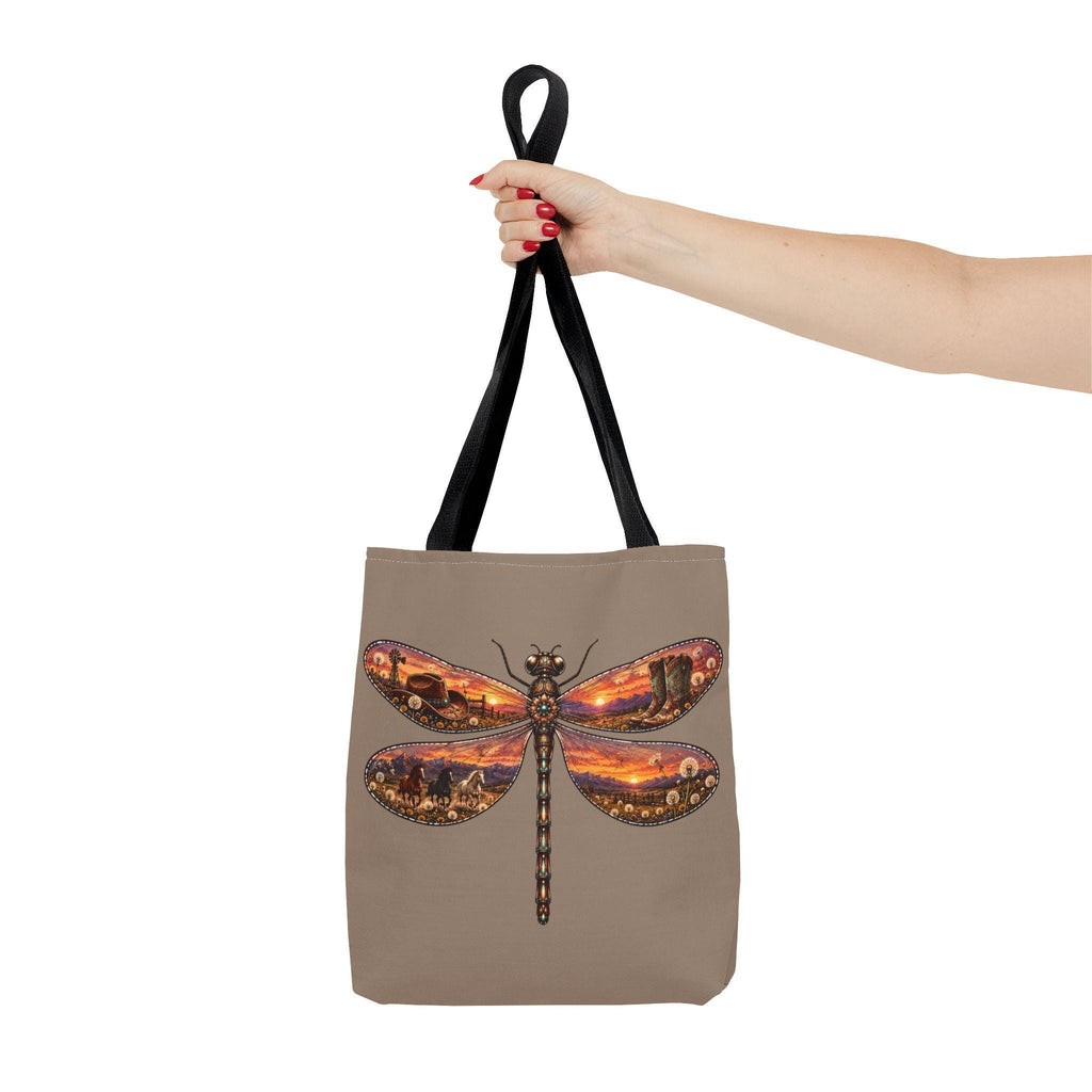 Dragonfly Tote Bag, Southwestern Sunset Landscape Art, Country Western Tote