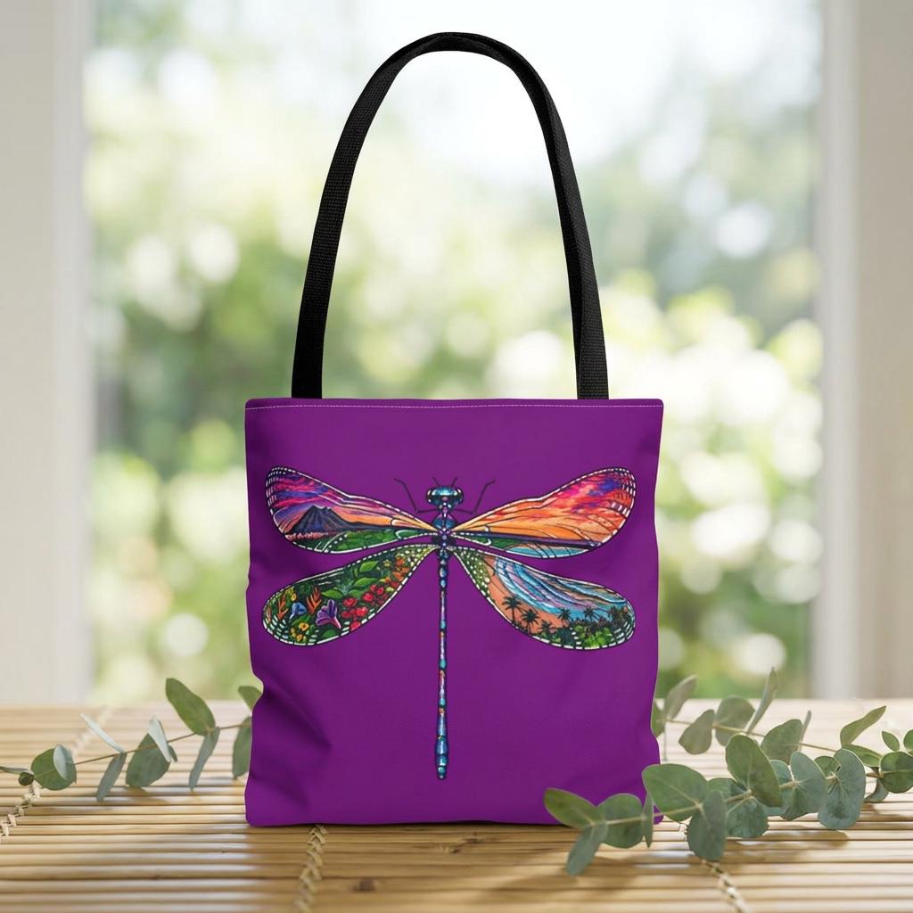 Hawaiian Dragonfly Tote, Tropical Landscape Art, Nature Lover Gift