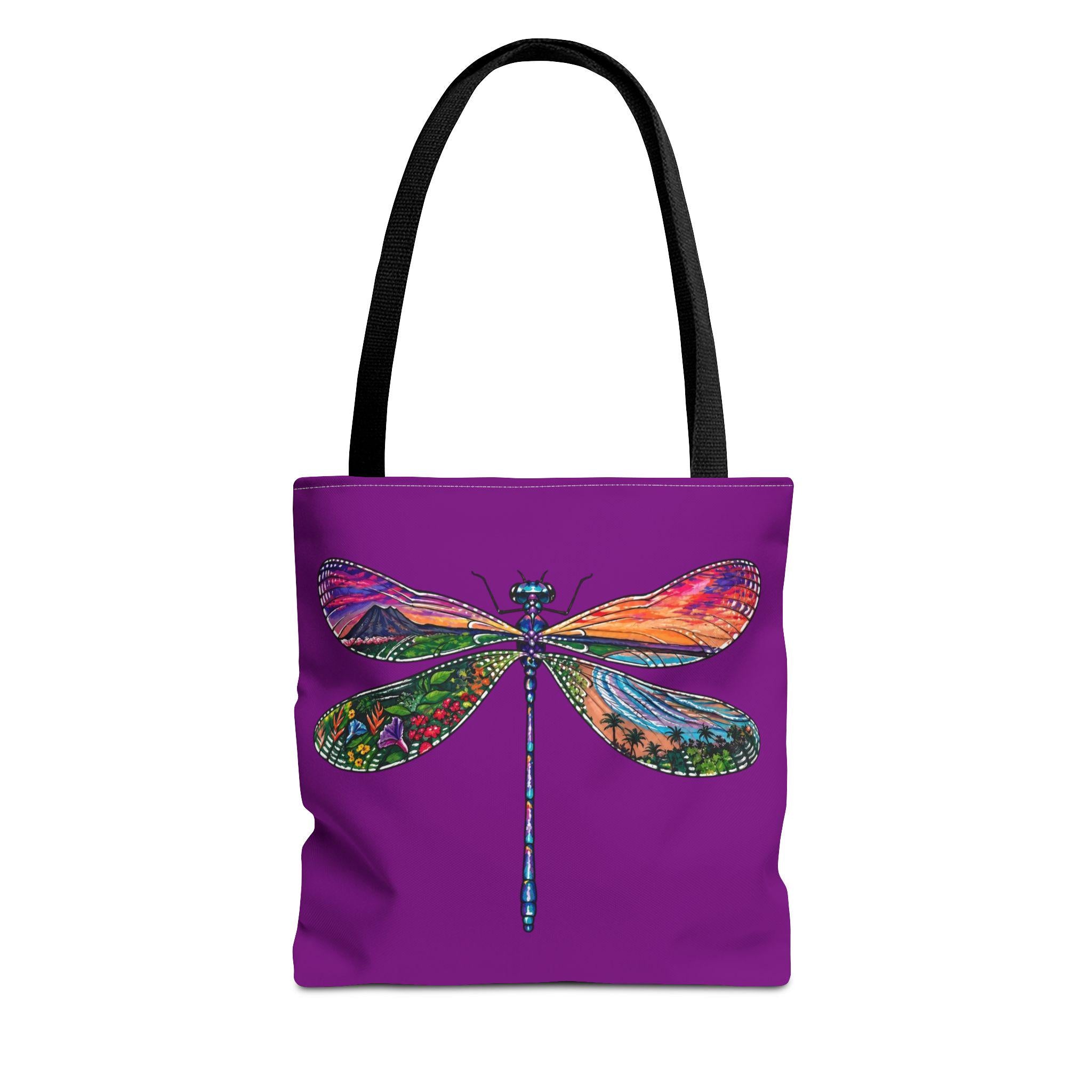 Hawaiian Dragonfly Tote, Tropical Landscape Art, Nature Lover Gift