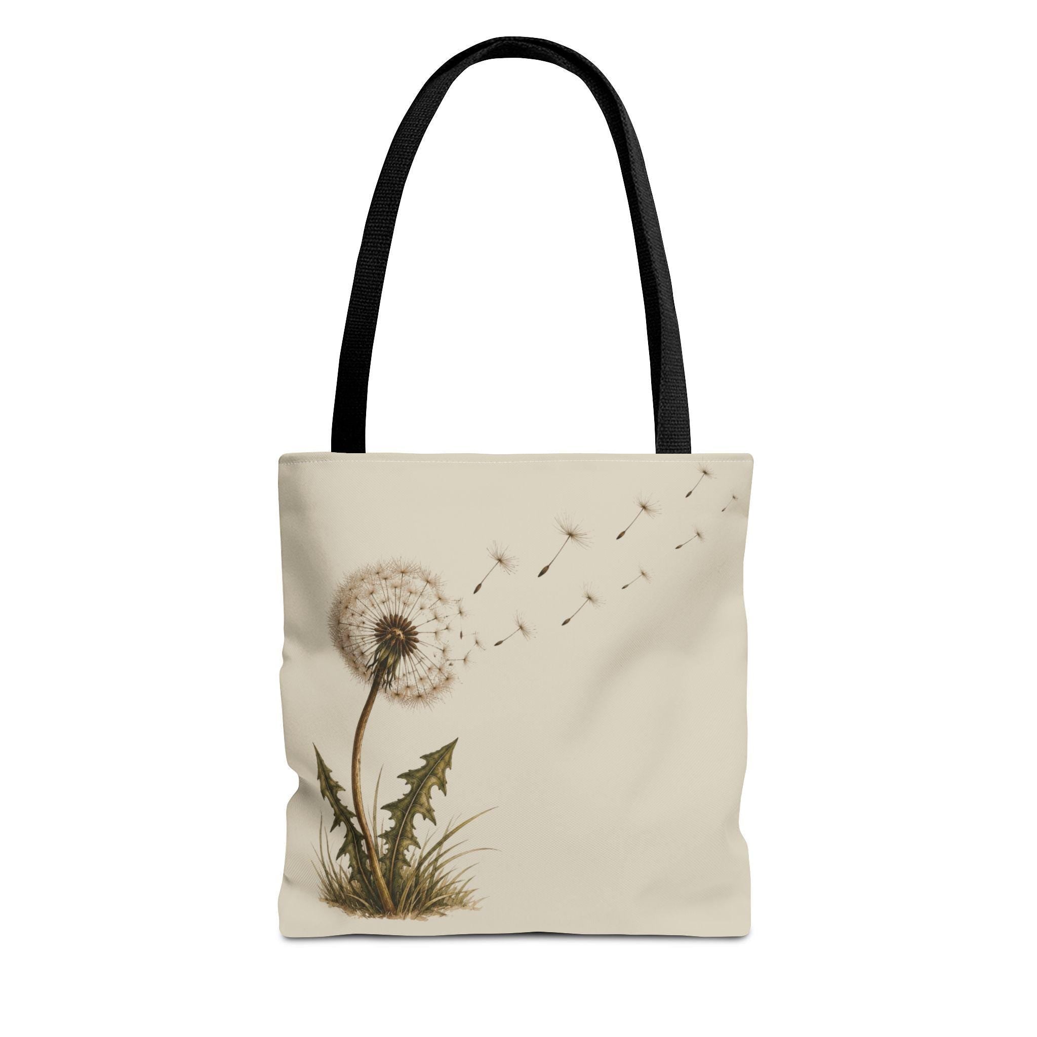 Dandelion Seeds Tote Bag, Botanical Nature Illustration, Neutral Canvas Bag