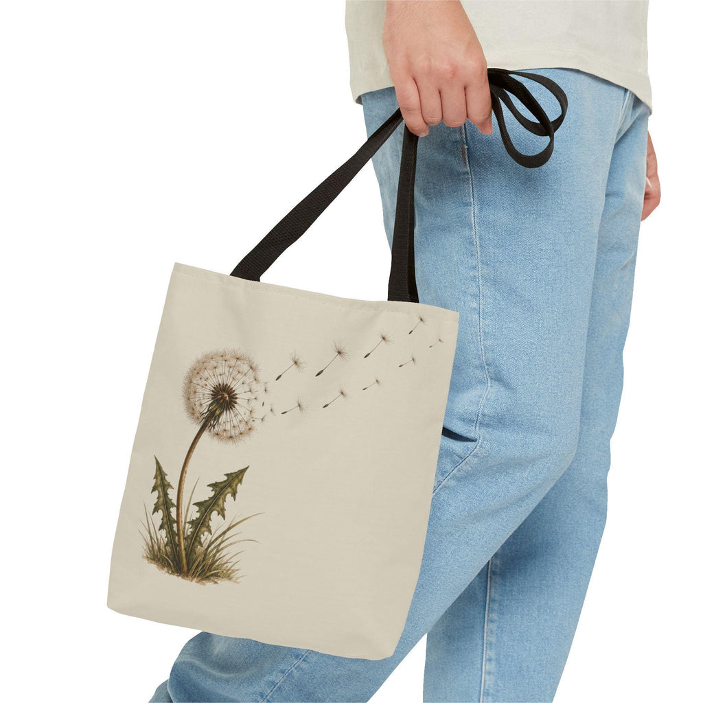 Dandelion Seeds Tote Bag, Botanical Nature Illustration, Neutral Canvas Bag