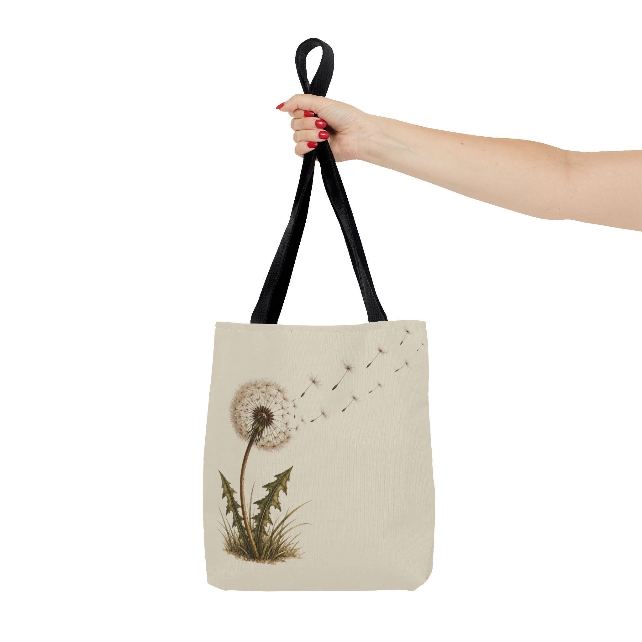 Dandelion Seeds Tote Bag, Botanical Nature Illustration, Neutral Canvas Bag