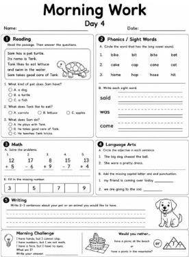 First Grade Morning Work Packet | 20 Daily Math, Reading, Writing Worksheets (Printable PDF)