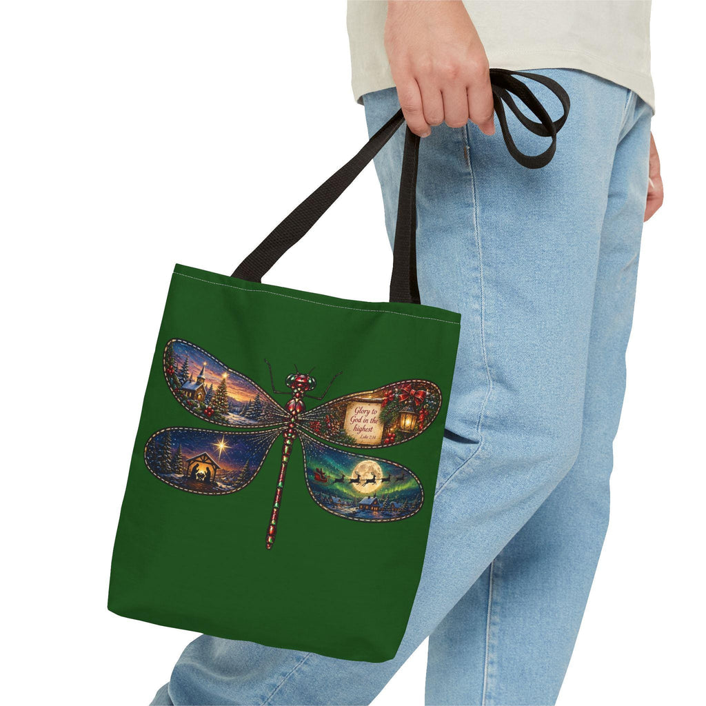 Nativity Dragonfly Tote Bag, Holiday Christmas Scene Wings