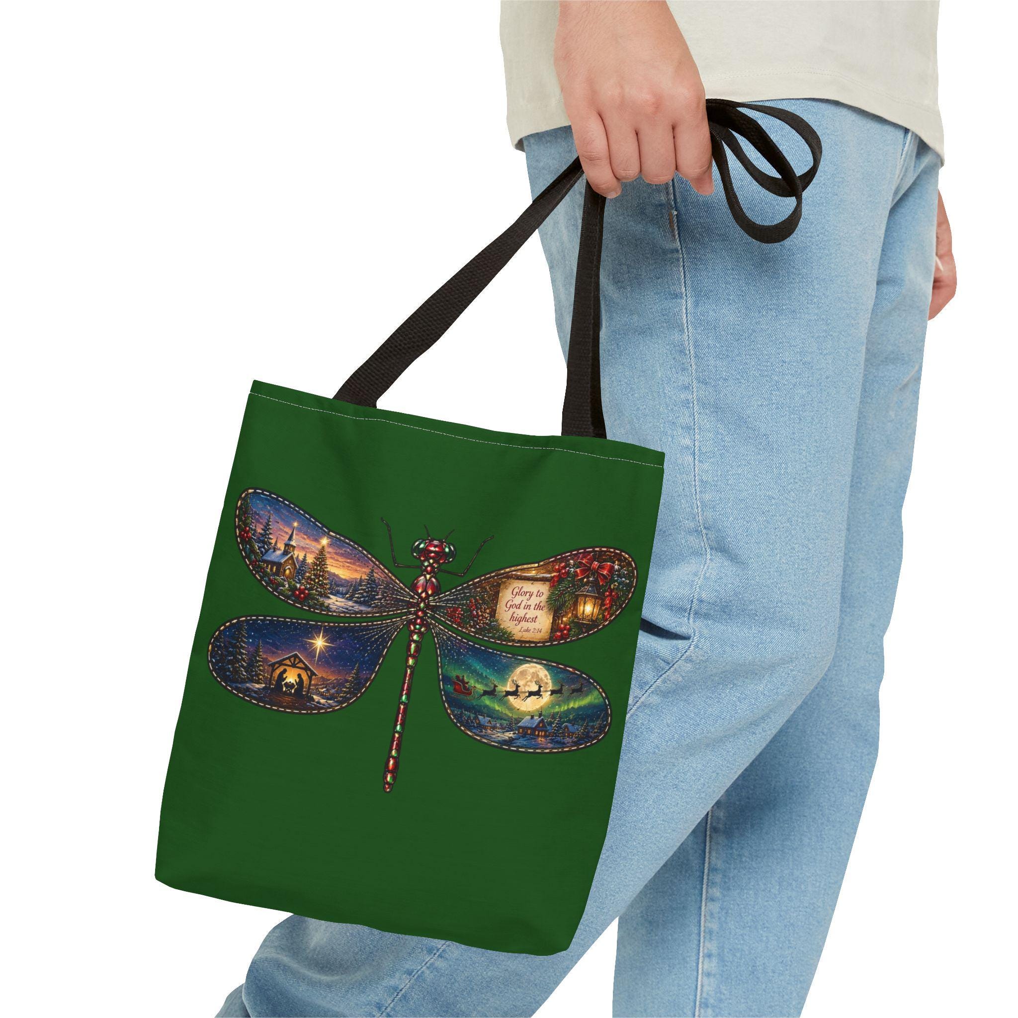 Nativity Dragonfly Tote Bag, Holiday Christmas Scene Wings