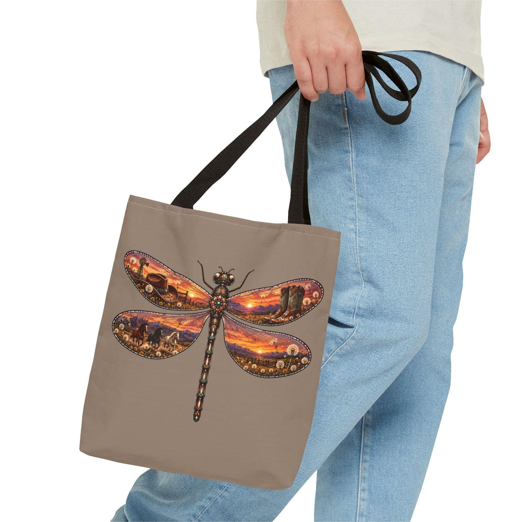 Dragonfly Tote Bag, Southwestern Sunset Landscape Art, Country Western Tote
