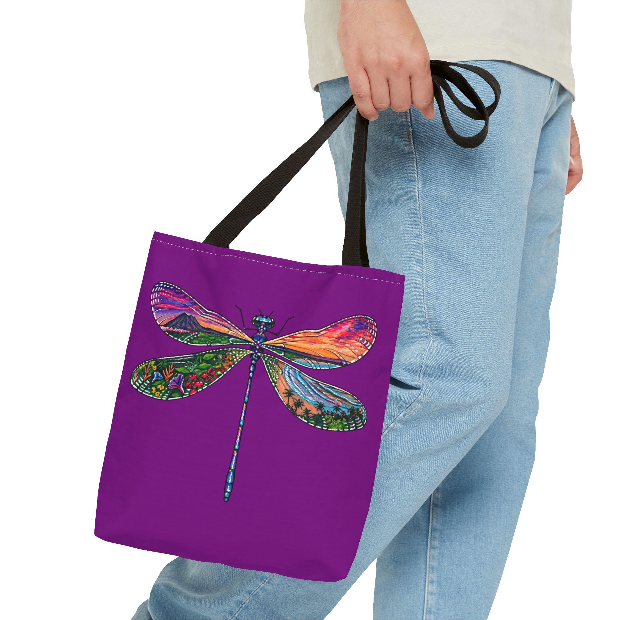 Hawaiian Dragonfly Tote, Tropical Landscape Art, Nature Lover Gift