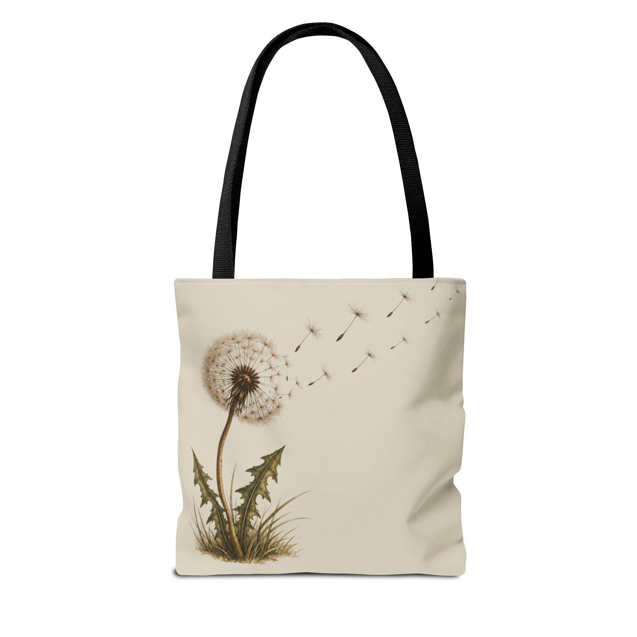 Dandelion Seeds Tote Bag, Botanical Nature Illustration, Neutral Canvas Bag