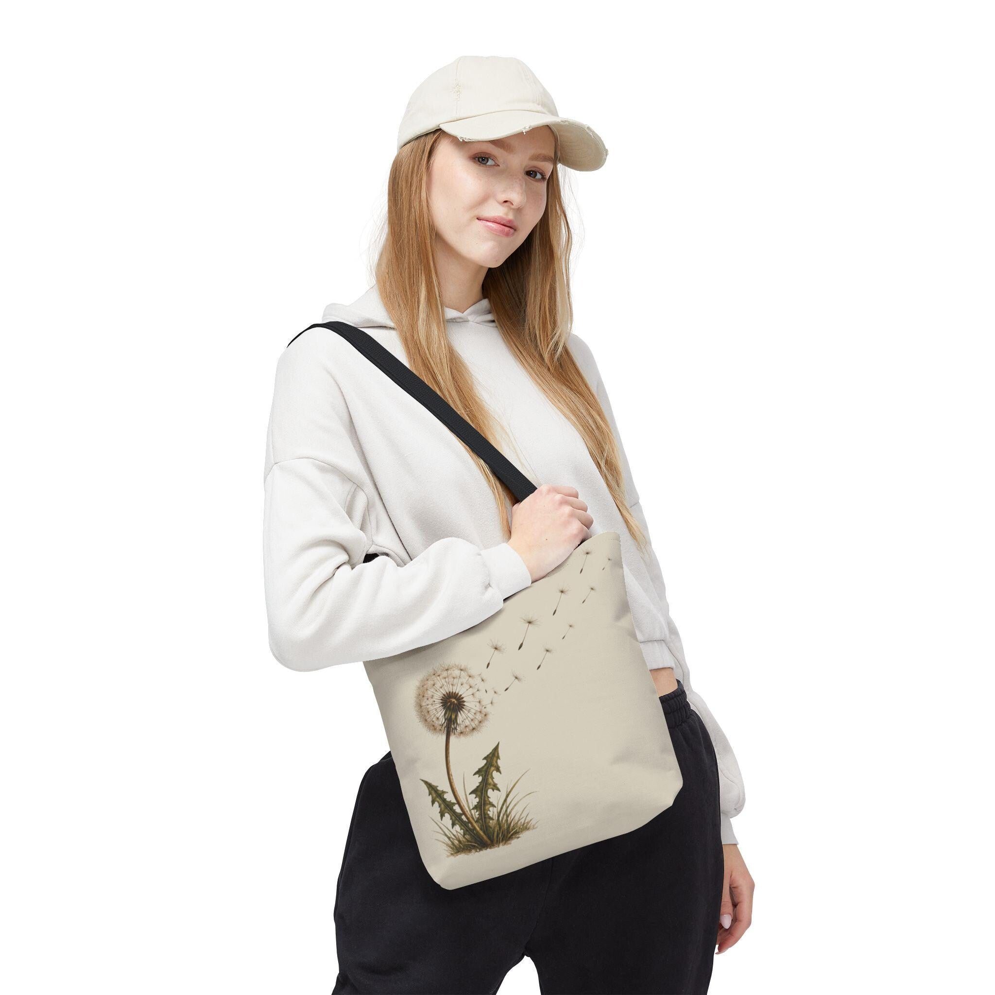 Dandelion Seeds Tote Bag, Botanical Nature Illustration, Neutral Canvas Bag