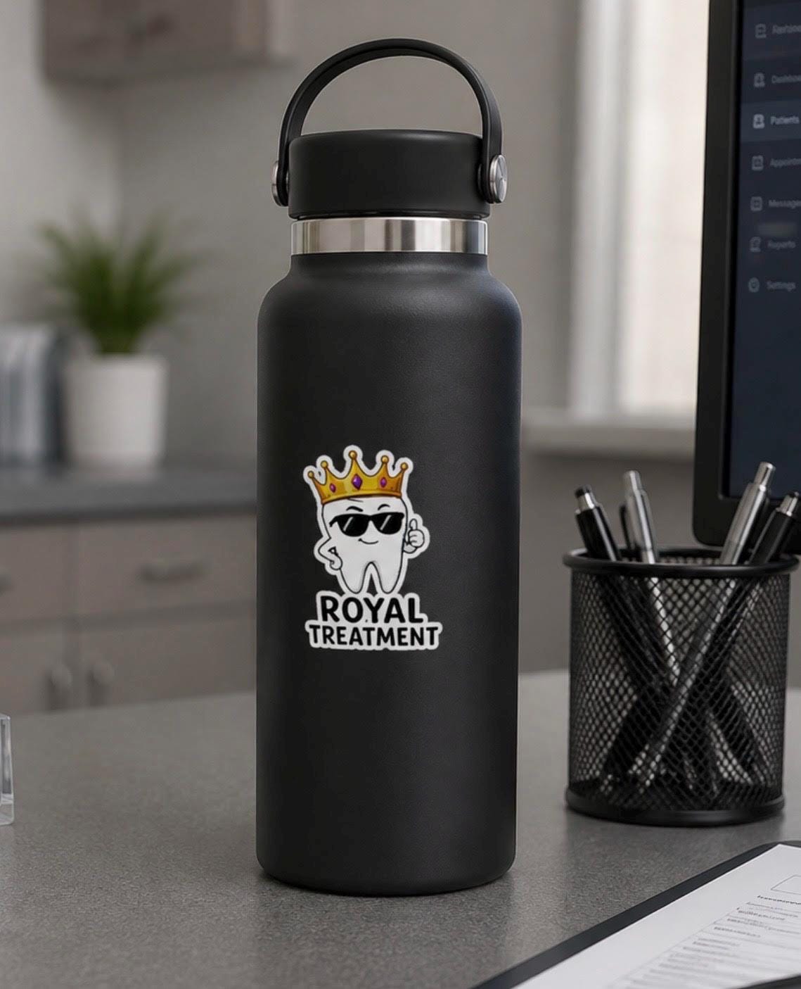 Royal Treatment tooth with crown Sticker | Vinyl Kiss-Cut Sticker, Dentistry Gift