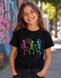 Neon Dancing Skeletons Kids Tee | Colorful Halloween Dance Shirt