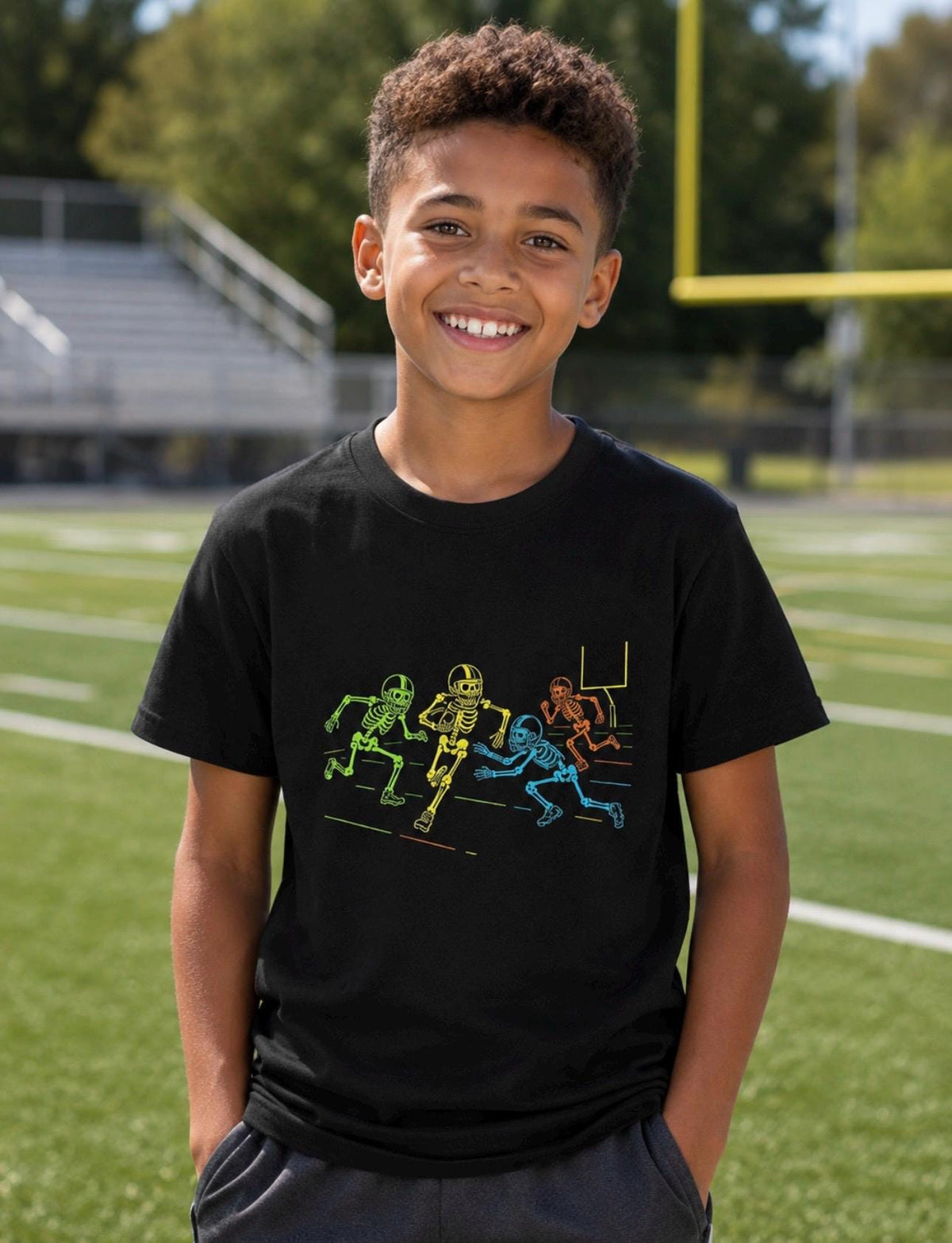Neon Football Players Kids Tee | Youth Sports Shirt, Halloween Tee