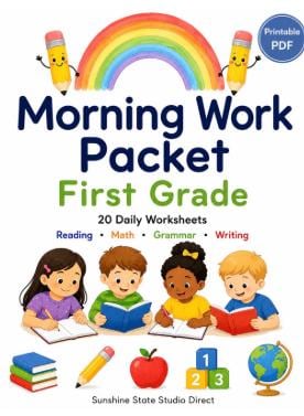 First Grade Morning Work Workbook | 20 Days of Math, Reading, Phonics, Writing & Language Arts | Printable PDF