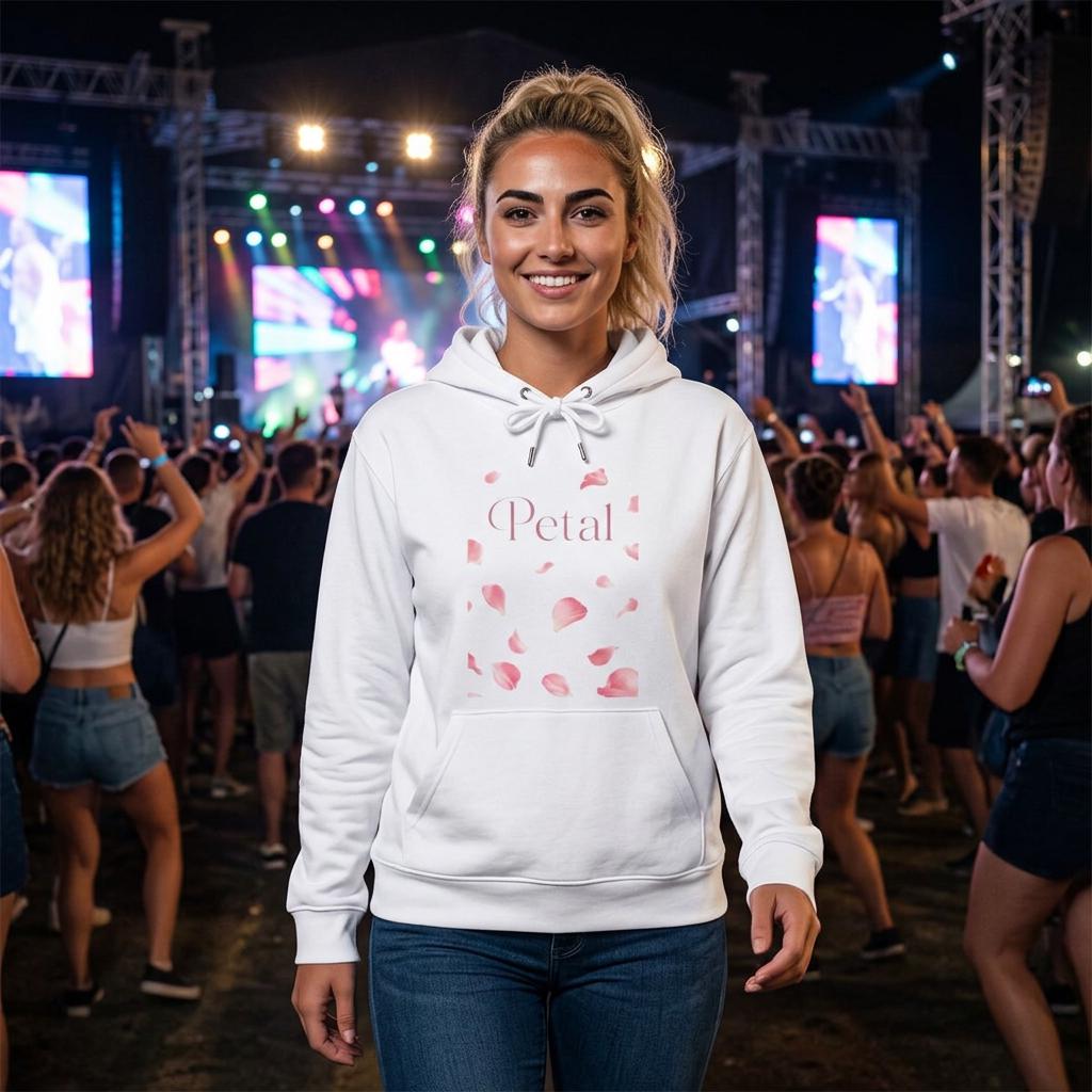 Petal Print Hoodie | Pink Rose Petals Graphic, Music Inspired Print