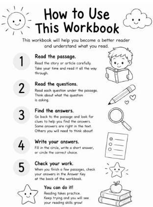 First Grade Reading Comprehension Passages & Questions | 50-Page Printable Workbook with Answer Key