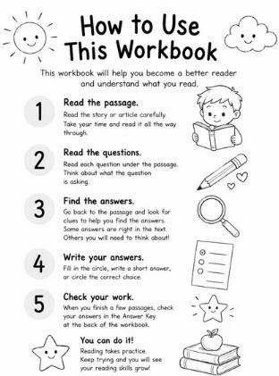 First Grade Reading Comprehension Passages & Questions | 40-Page Printable Workbook with Answer Key