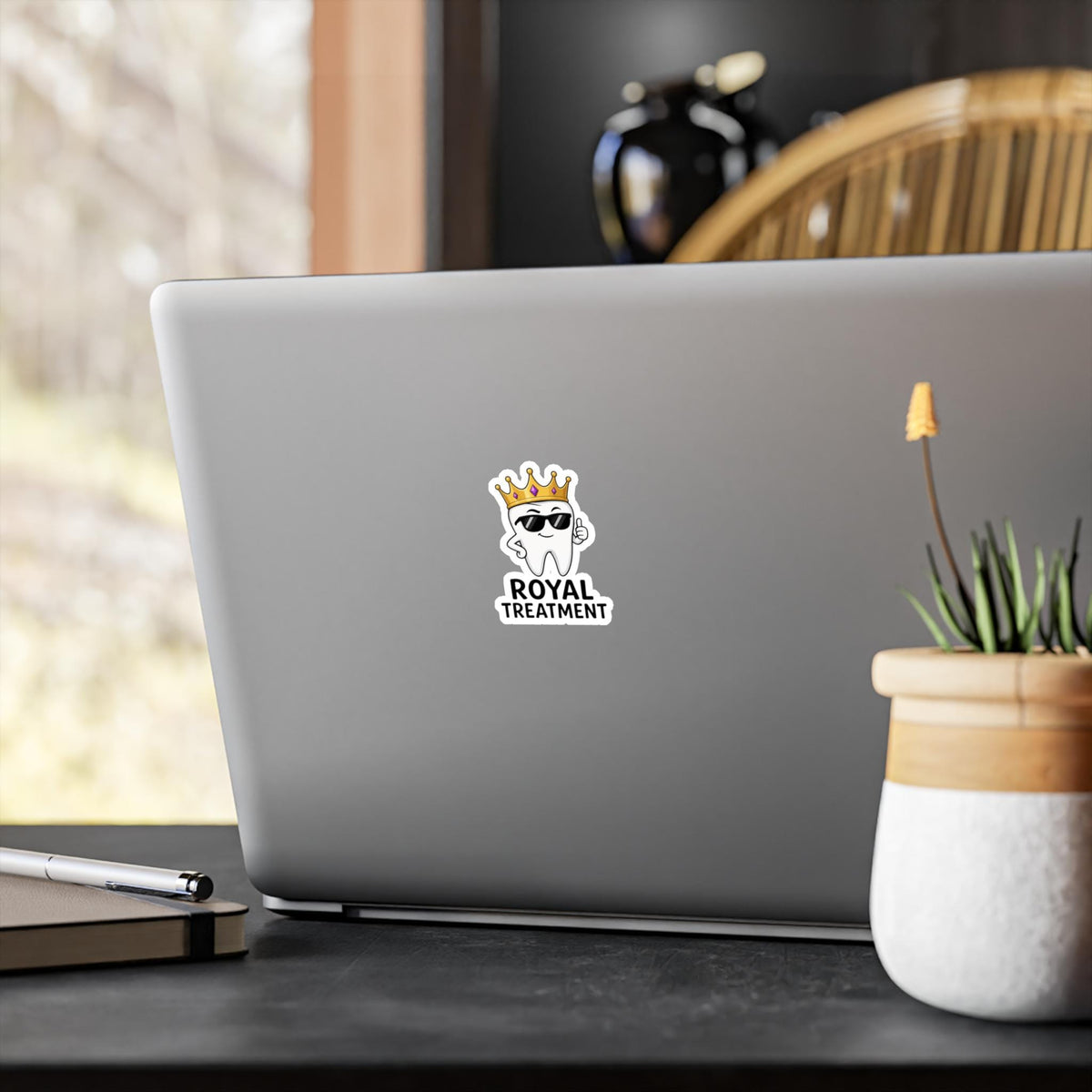 Royal Treatment tooth with crown Sticker | Vinyl Kiss-Cut Sticker, Dentistry Gift