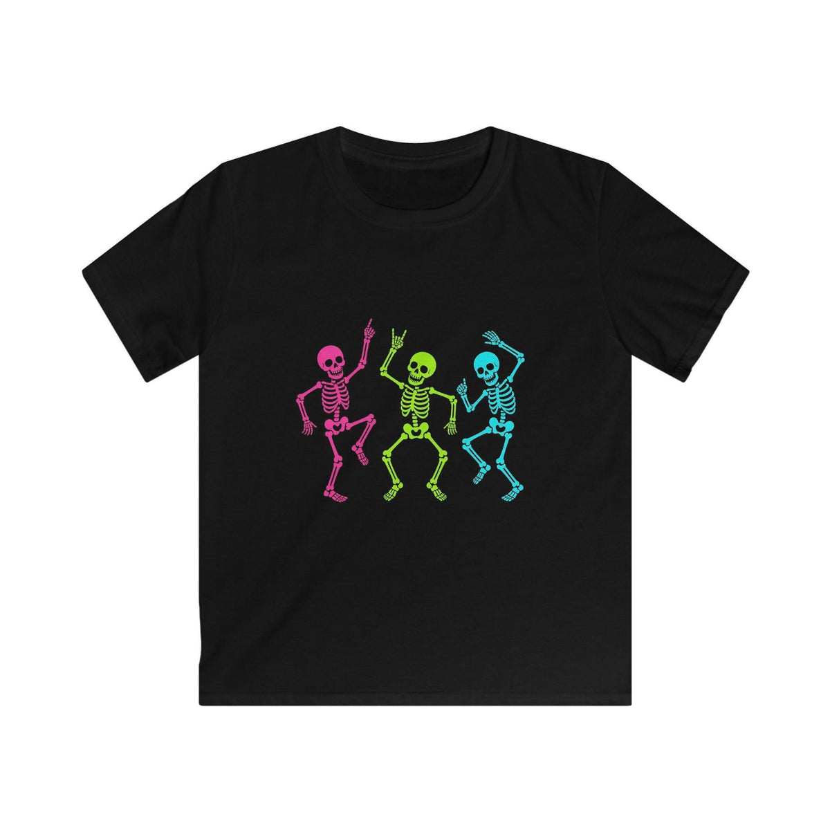 Neon Dancing Skeletons Kids Tee | Colorful Halloween Dance Shirt