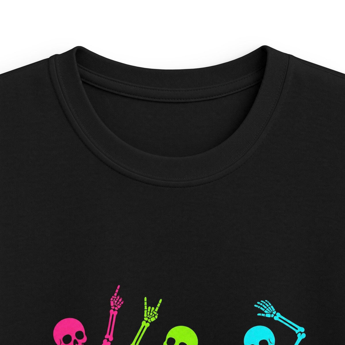 Neon Dancing Skeletons Kids Tee | Colorful Halloween Dance Shirt