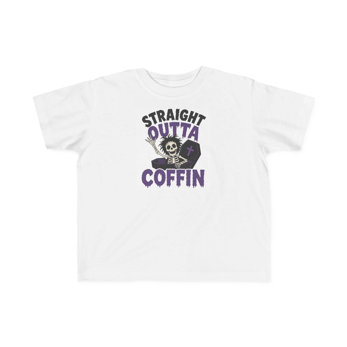 Straight Outta Coffin Toddler T-Shirt | Skeleton Coffin Halloween Design