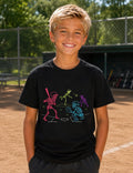 Neon Skeleton Baseball Kids Tee | Glowing Sports Night Design, Halloween Tee