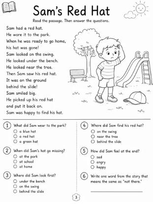First Grade Reading Comprehension Passages & Questions | 50-Page Printable Workbook with Answer Key