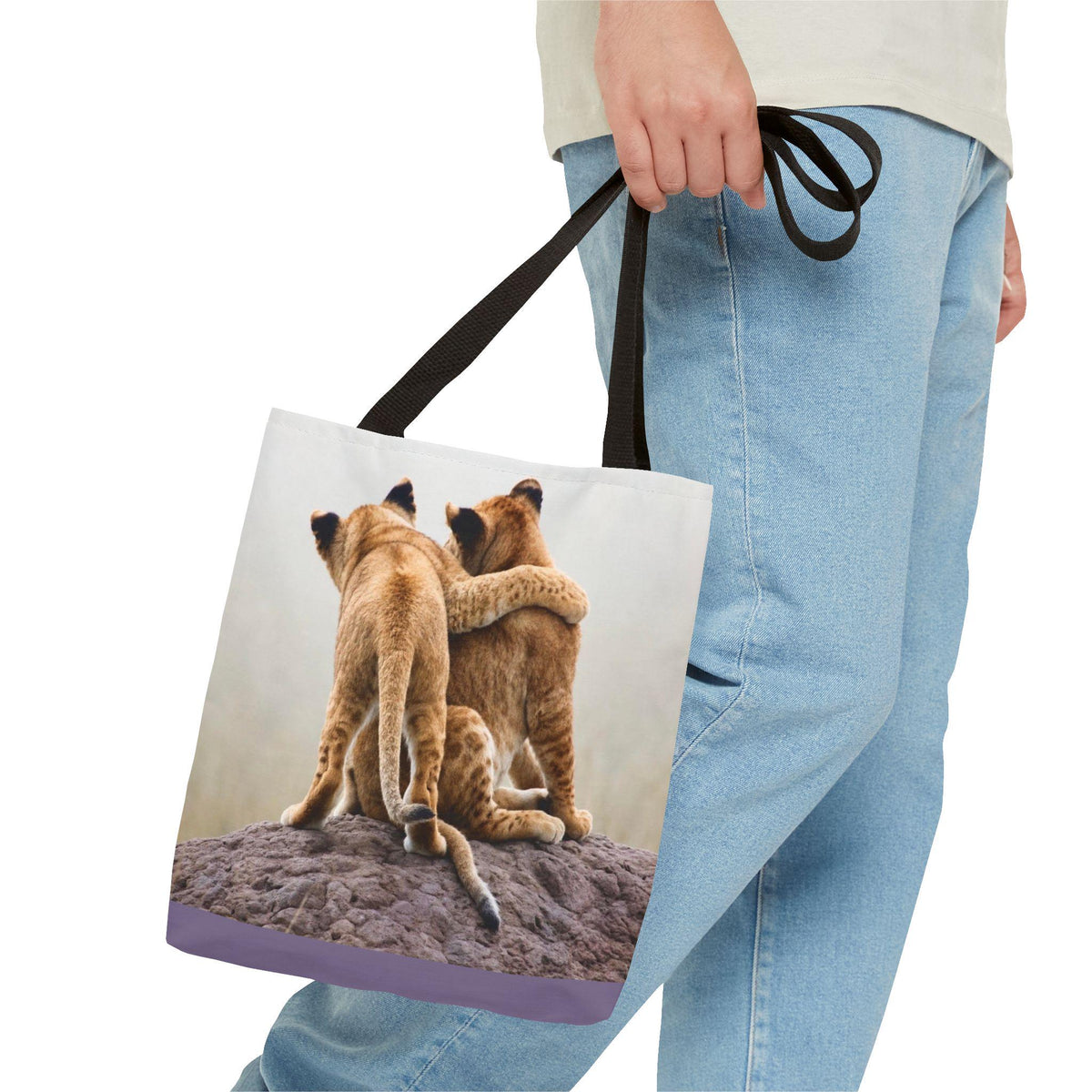 Lion Cubs Hugging Tote Bag | Wildlife Photography, Safari Animal Print