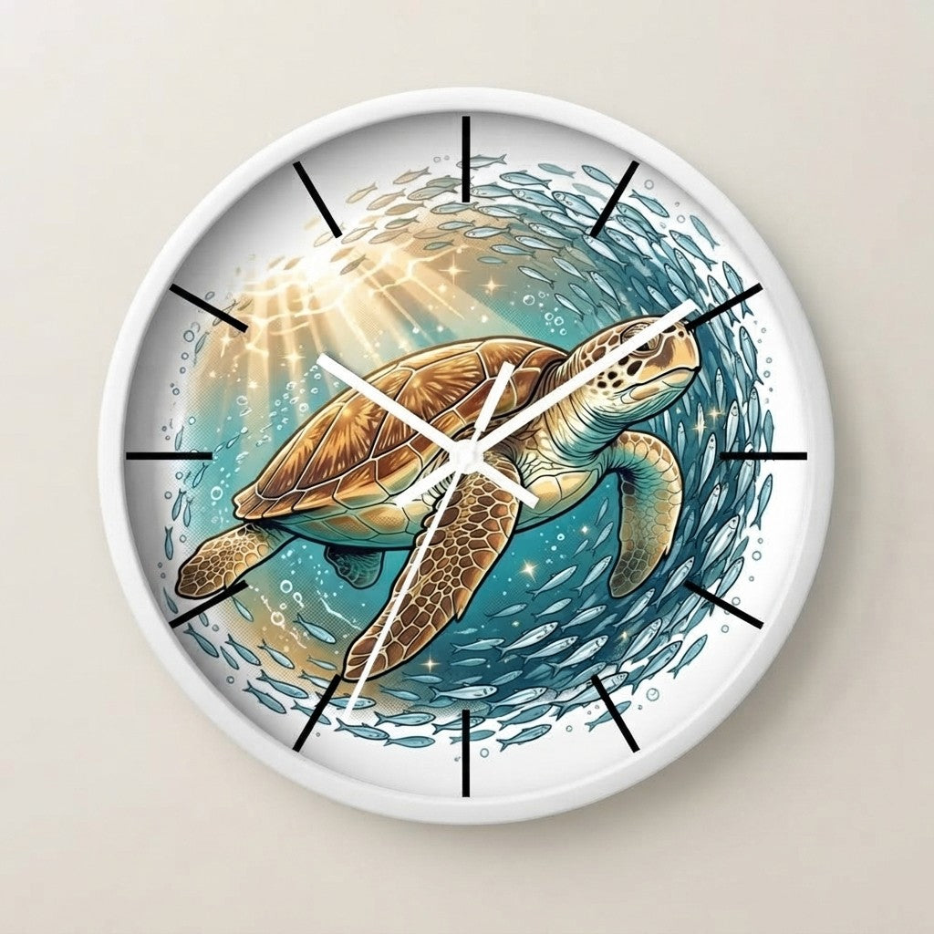Sea Turtle Illustration Wall Clock | Ocean Wildlife Clock