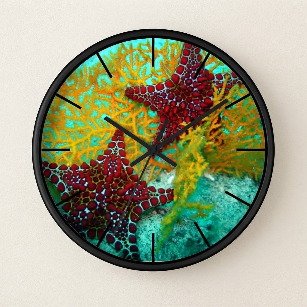 Red Starfish Coral Wall Clock | Ocean Seascape Beach Decor