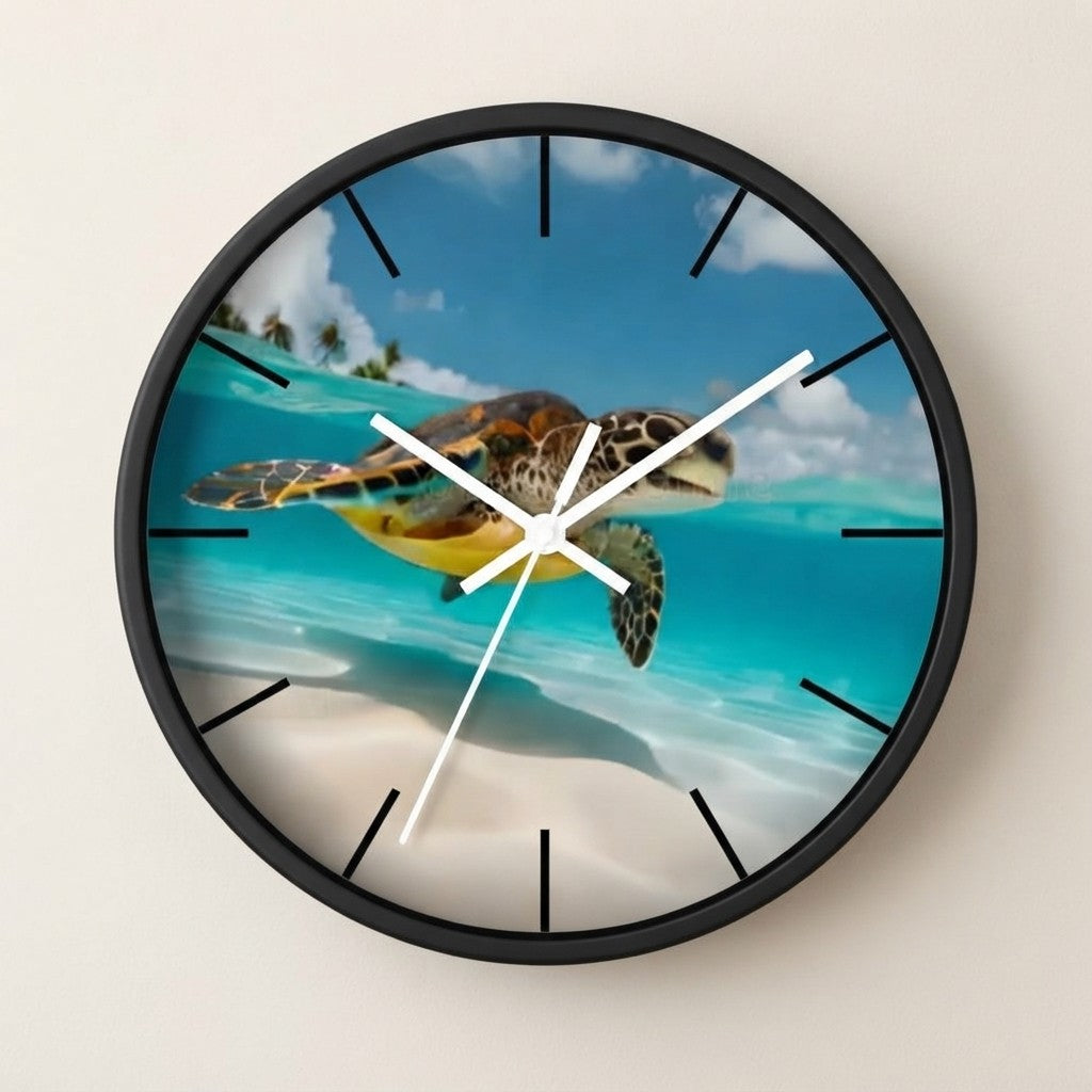 Sea Turtle Beach Scene Wall Clock | Ocean Turtle Clock, Coastal Decor