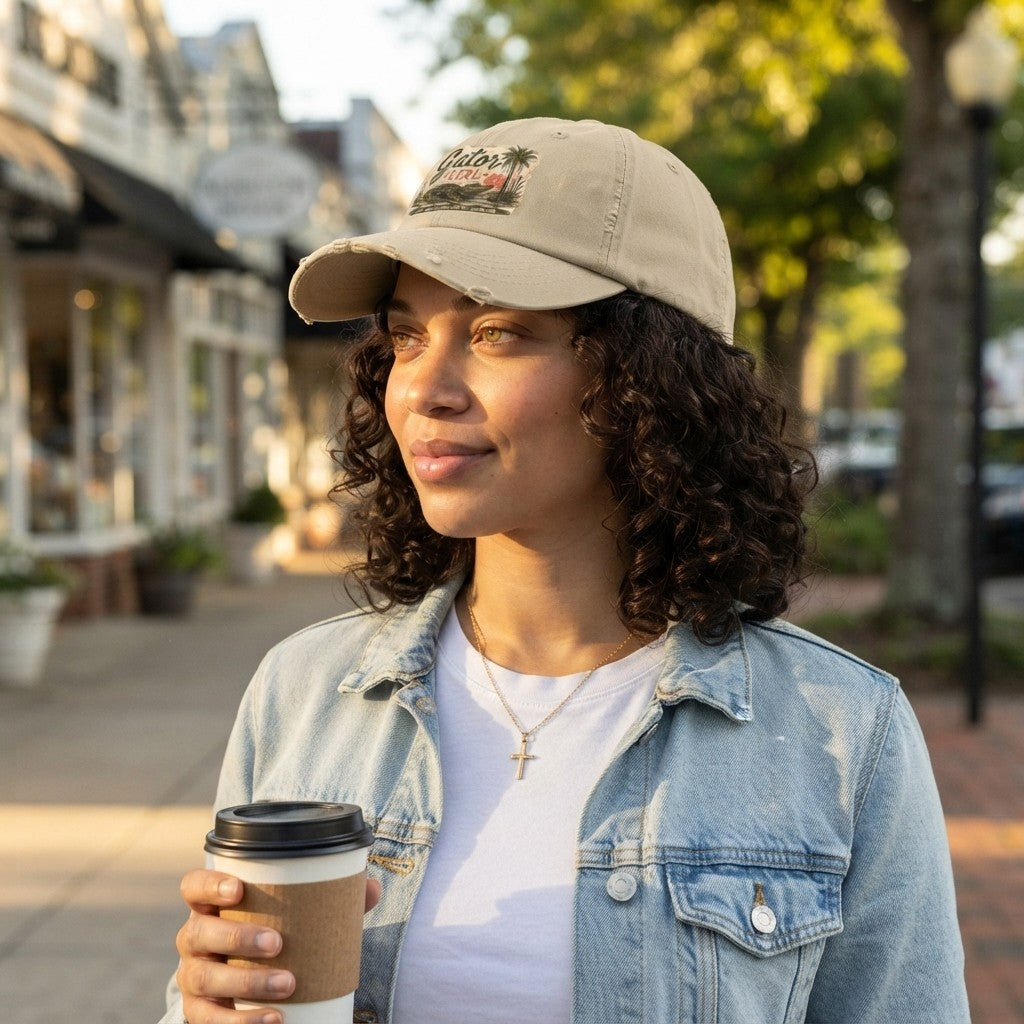 Gator Girl baseball cap | distressed alligator palm tree patch